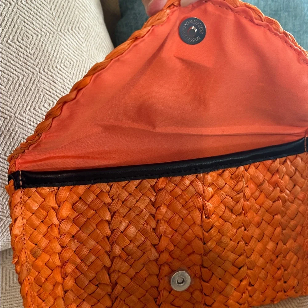Colorful Orange Woven Straw Clutch